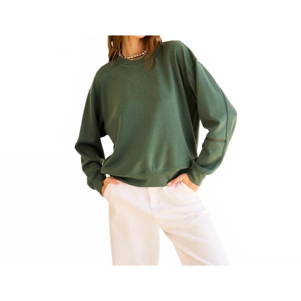 NEW THE GREII sweater pullover with zipper on sleeve in sea green